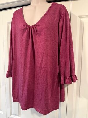 Kikula raspberry ruffle sleeve v neck top blouse shirt xxl